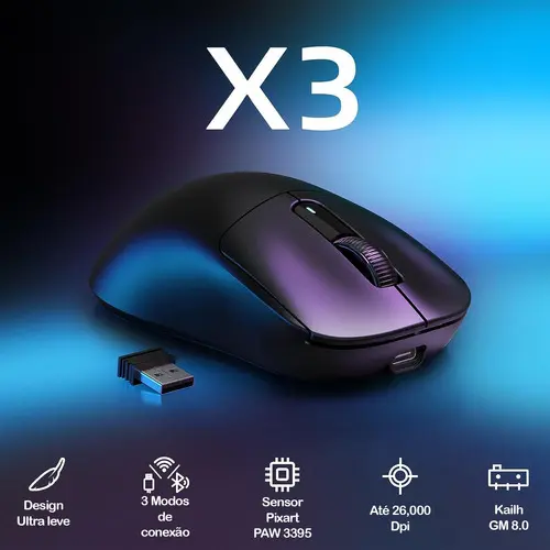 Mouse Gamer Attack Shark X3 Paw3395 melhor custo beneficio
